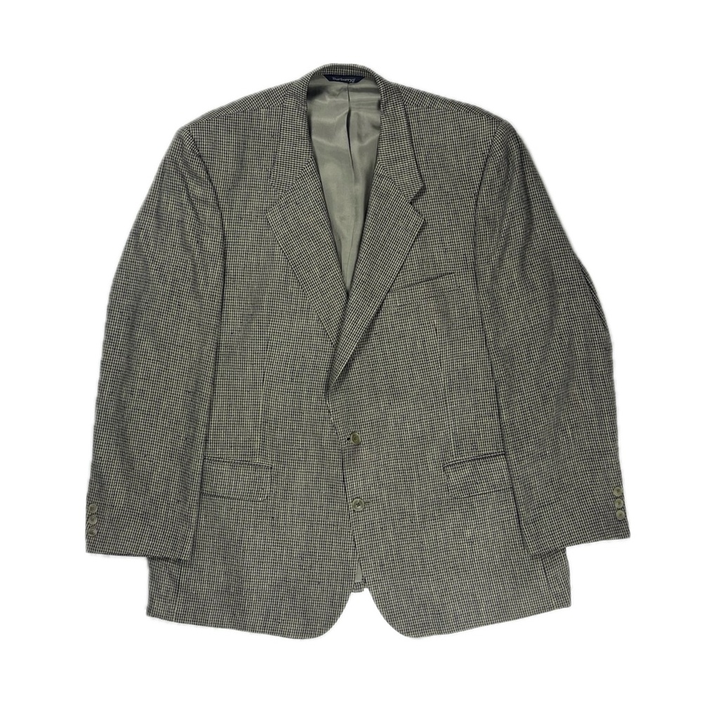 Vtg 80s Burberrys' grey houndstooth 100% Pure Silk Sport Coat blazer mens 46R
